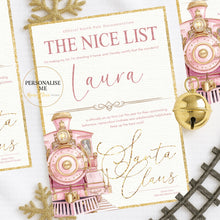 Load image into Gallery viewer, Believe Train Design Nice List Letter - Christmas Blue or Pink