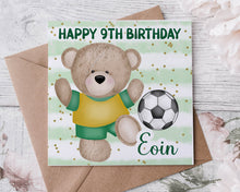 Load image into Gallery viewer, Green Football Teddy Birthday Card