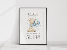Load image into Gallery viewer, Day you were born UNFRAMED Giraffe print A4 or A3