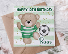 Load image into Gallery viewer, Green Football Teddy Birthday Card