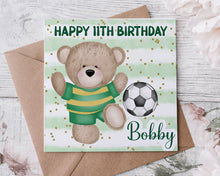 Load image into Gallery viewer, Green Football Teddy Birthday Card