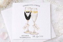 Load image into Gallery viewer, Bride and Groom Champagne Glasses - wedding card