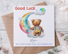 Load image into Gallery viewer, First day at school/preschool/montessori card - Bear and rainbow