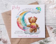 Load image into Gallery viewer, First day at school/preschool/montessori card - Bear and rainbow POEM
