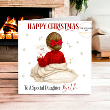 Load image into Gallery viewer, Personalised Christmas card design with brown hair variant