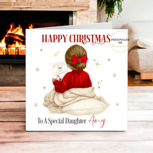 Load image into Gallery viewer, Personalised Christmas card design, dark skin and brown hair variant