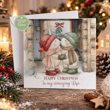 Load image into Gallery viewer, Personalised Christmas card for wife with festive kissing couple