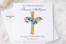 Load image into Gallery viewer, Gold Cross Confirmation Card - Blue