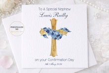 Load image into Gallery viewer, Gold Cross Confirmation Card - Blue