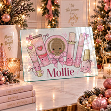 Load image into Gallery viewer, Personalised kawaii pre-teen makeup glass board showing pink and white background options