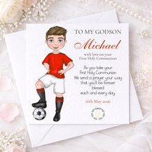 Load image into Gallery viewer, Communion Figure Personalised Card - SOCCER RED