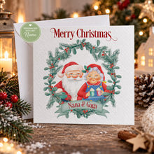 Load image into Gallery viewer, Personalised Christmas card for Nana and Gaga with Santa and Mrs Claus