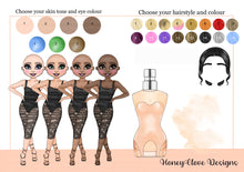 Load image into Gallery viewer, Personalised perfume bottle and fashion illustration birthday card