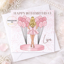 Load image into Gallery viewer, Personalised pink balloon 18th birthday card