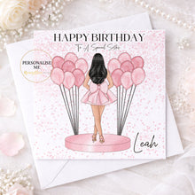 Load image into Gallery viewer, Personalised pink balloon birthday card for sister