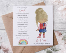 Load image into Gallery viewer, First day at school/preschool/montessori card - Girl Character