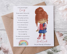 Load image into Gallery viewer, First day at school/preschool/montessori card - Girl Character