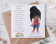 Load image into Gallery viewer, First day at school/preschool/montessori card - Girl Character