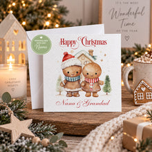 Load image into Gallery viewer, Personalised Christmas card for a special couple with festive gingerbread characters