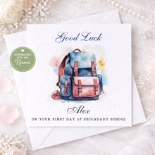 Load image into Gallery viewer, First day at school card -vintage backpack