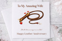 Load image into Gallery viewer, 3 year anniversary - Leather greeting card (Whip)
