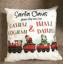 Load image into Gallery viewer, Santa Stop Here Train Cushion