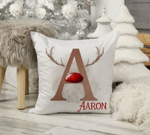 Load image into Gallery viewer, Pink Nose Antler Initial Christmas Cushion