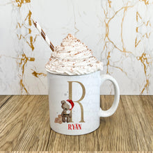 Load image into Gallery viewer, Santa Bear Initial Christmas Mug