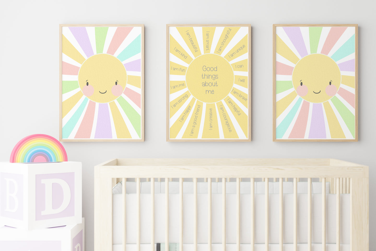 Kids Affirmation Sunshine Print A4 unframed set of 3