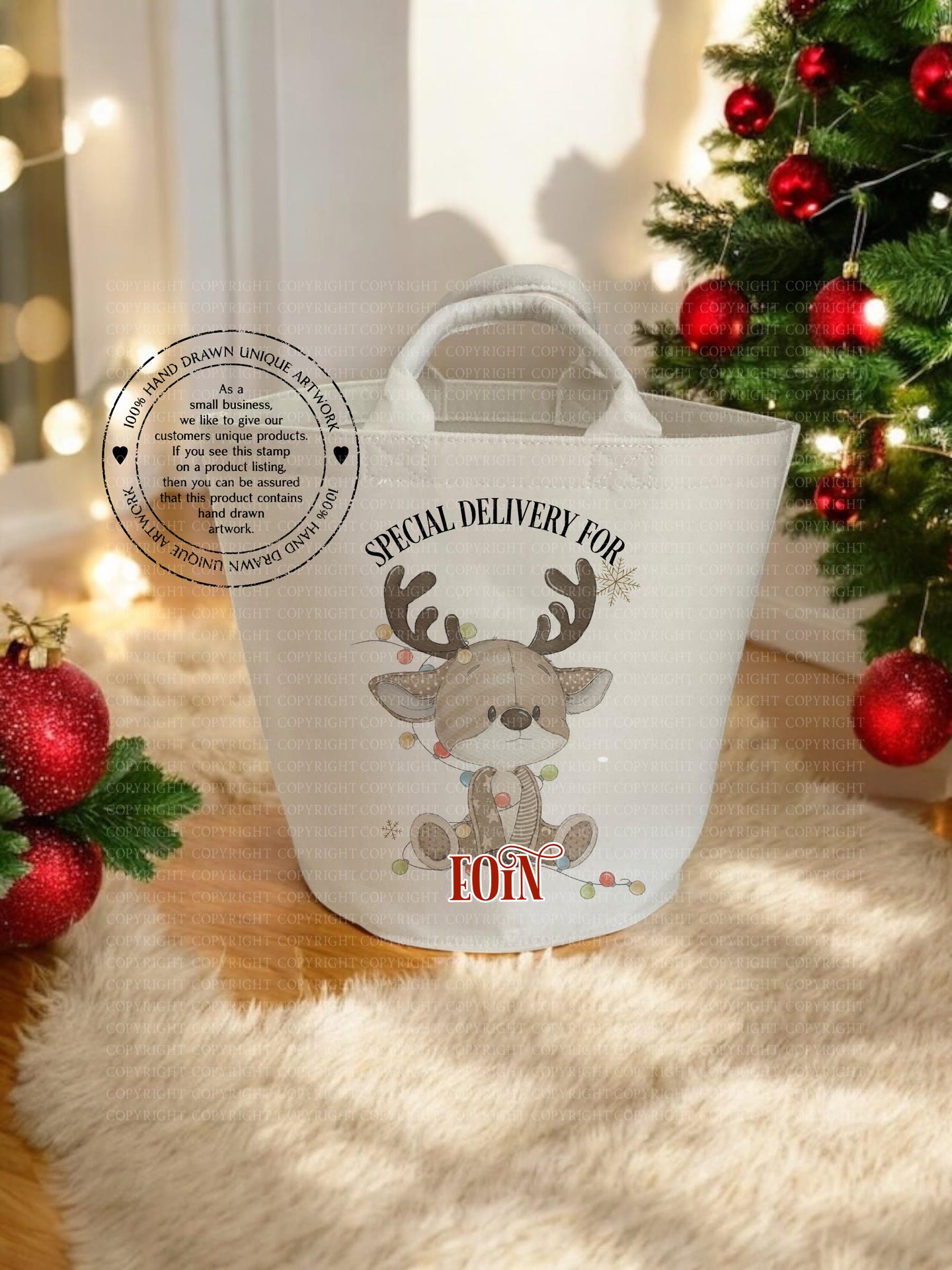 Christmas Felt Trug - Baby reindeer with lights