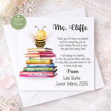 Load image into Gallery viewer, Teacher Thank you Card - Bee design
