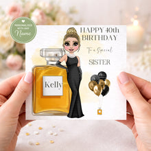 Load image into Gallery viewer, Personalised perfume birthday card held in hands
