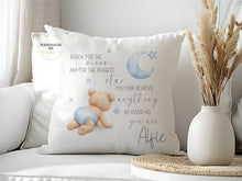 Load image into Gallery viewer, Reach for the Moon Personalised Baby Cushion

