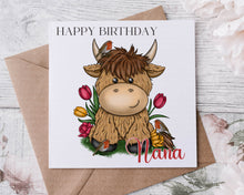 Load image into Gallery viewer, Highland Coo Card with robins

