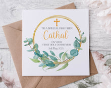 Load image into Gallery viewer, Eucaluptus Gold Wreath  Communion/Confirmation Greeting Card
