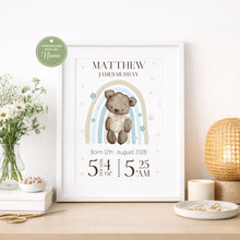 Load image into Gallery viewer, Baby Bear Birth Announcement Print
