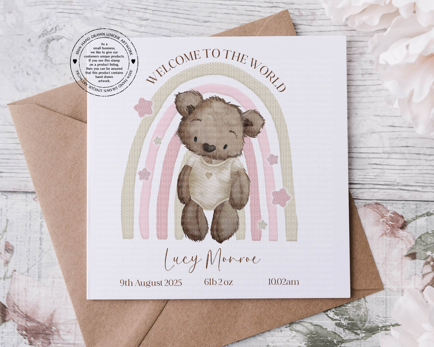 New Baby Card - Baby Bear Rainbow
