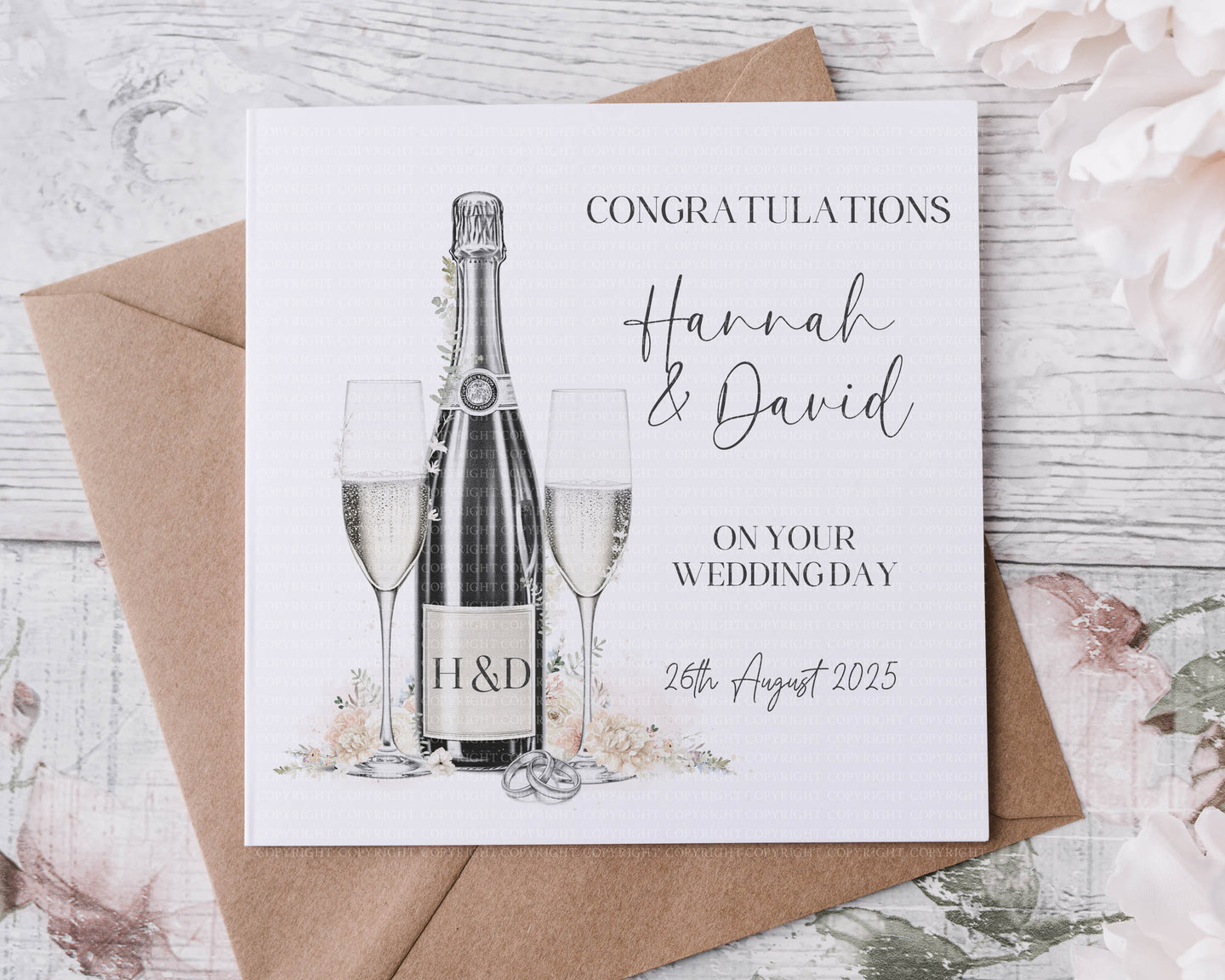 Champagne Wedding Card  - NoPoem