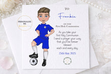Load image into Gallery viewer, Communion Figure Personalised Card - SOCCER BLUE
