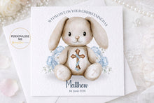 Load image into Gallery viewer, Christening Card - Blue Teddy Bunny
