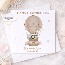 Load image into Gallery viewer, First Birthday Card- Hot Air Balloon Safari
