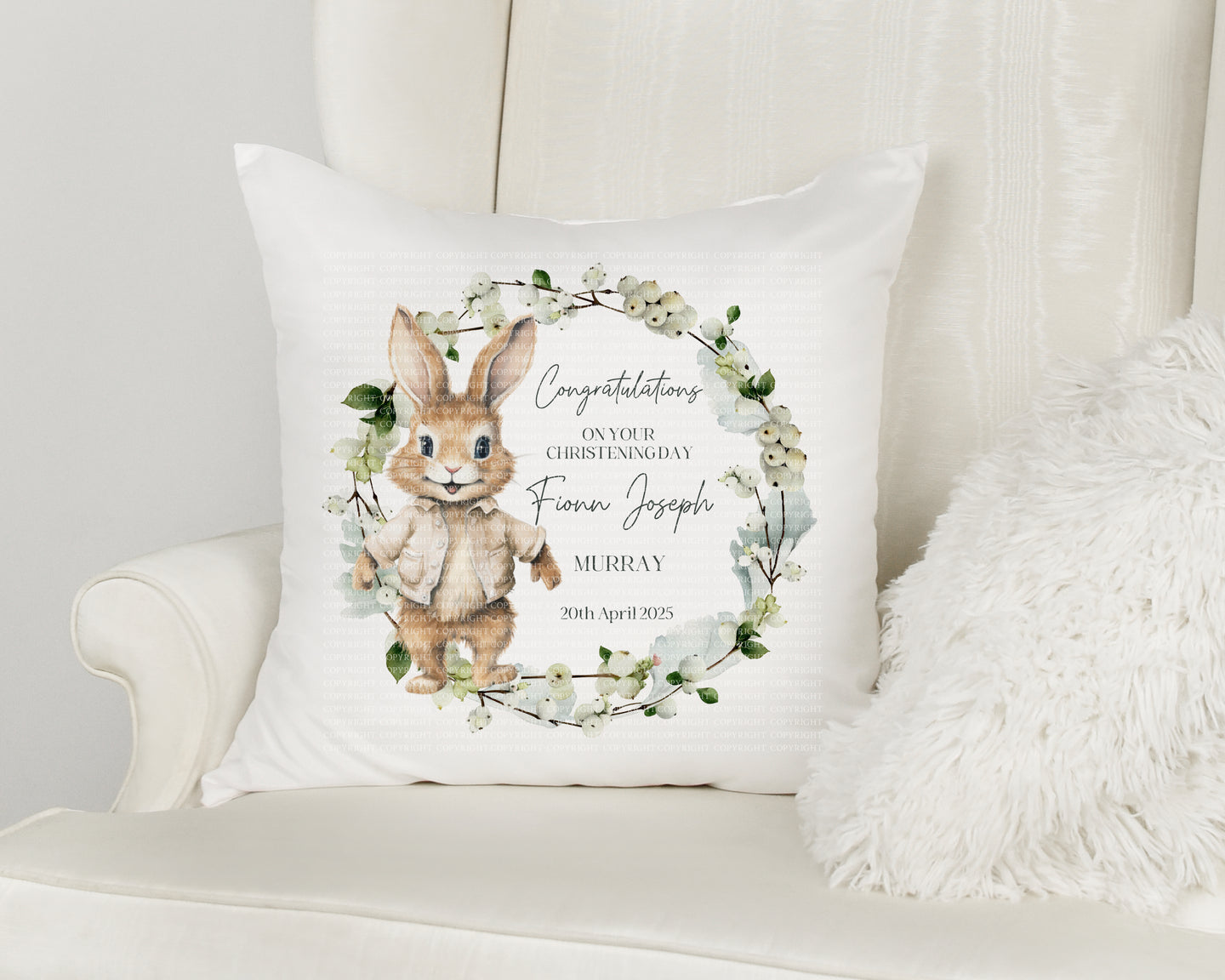 Flopsy Bunny Christening Cushion - BOY