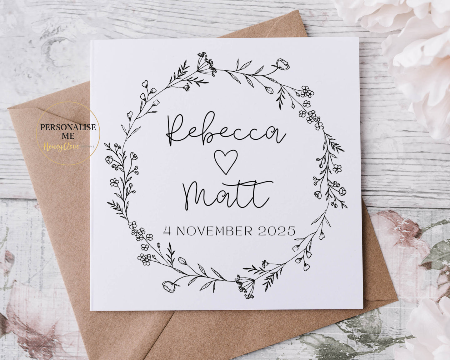 Monochrome Lineart Wedding /Engagement/Anniversary Card