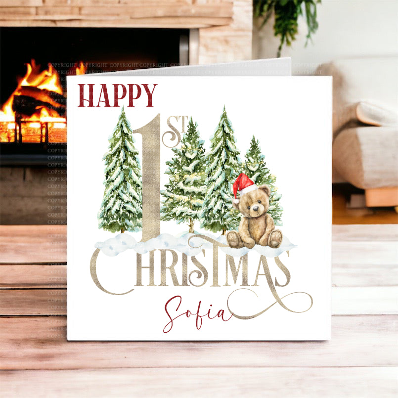 Baby's First Christmas  Woodland Bear Christmas Card