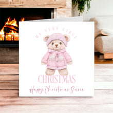 Load image into Gallery viewer, Baby&#39;s First Christmas Bear Pink or blue- Christmas Card
