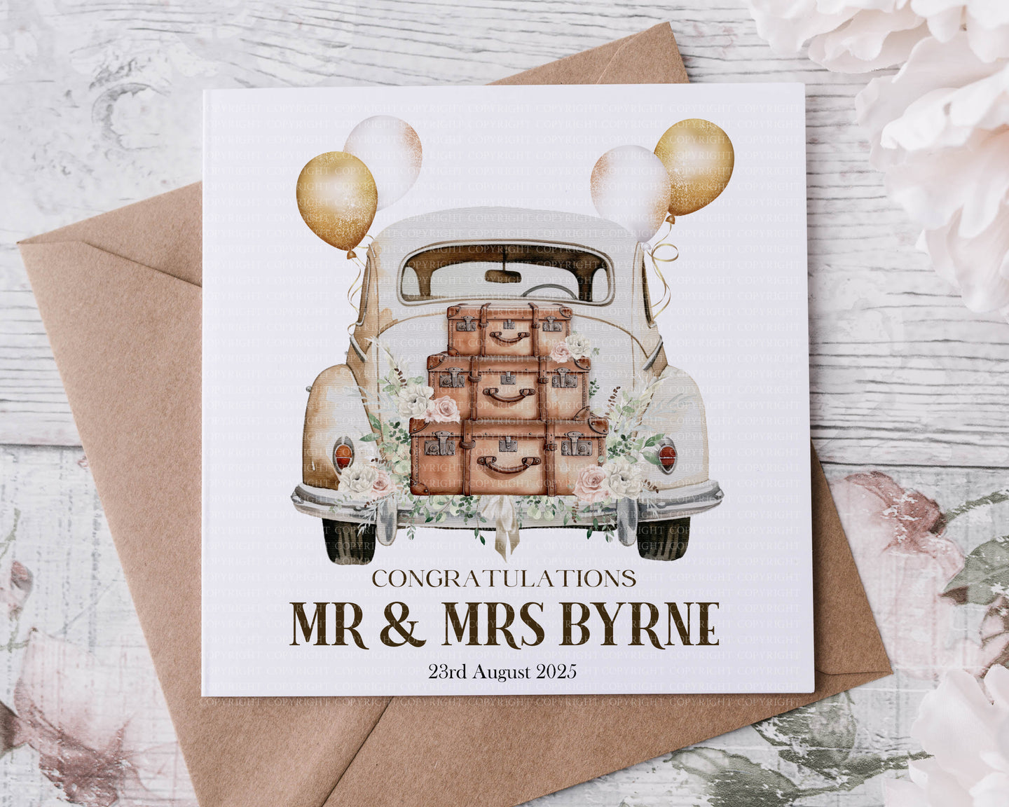 Wedding Car with Suitcases - Wedding card