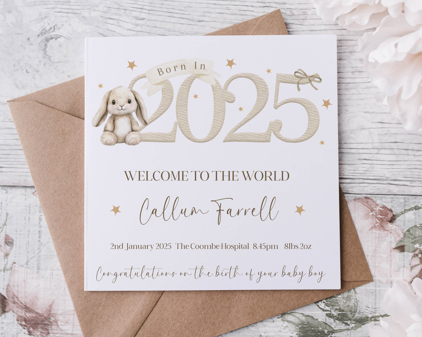 Born in 2025 New Baby Bunny Card