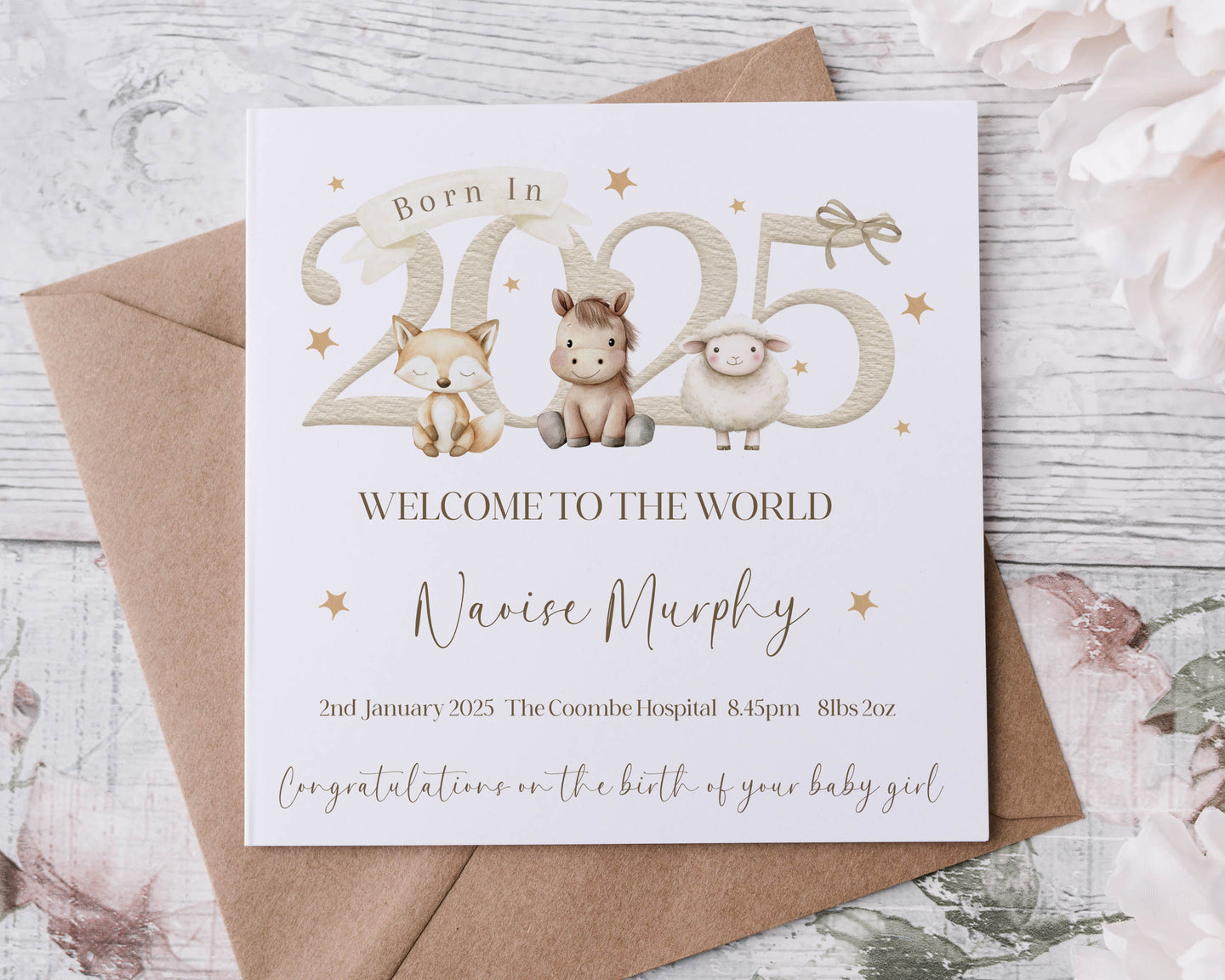 Born in 2025 New Baby Farm Animal Card