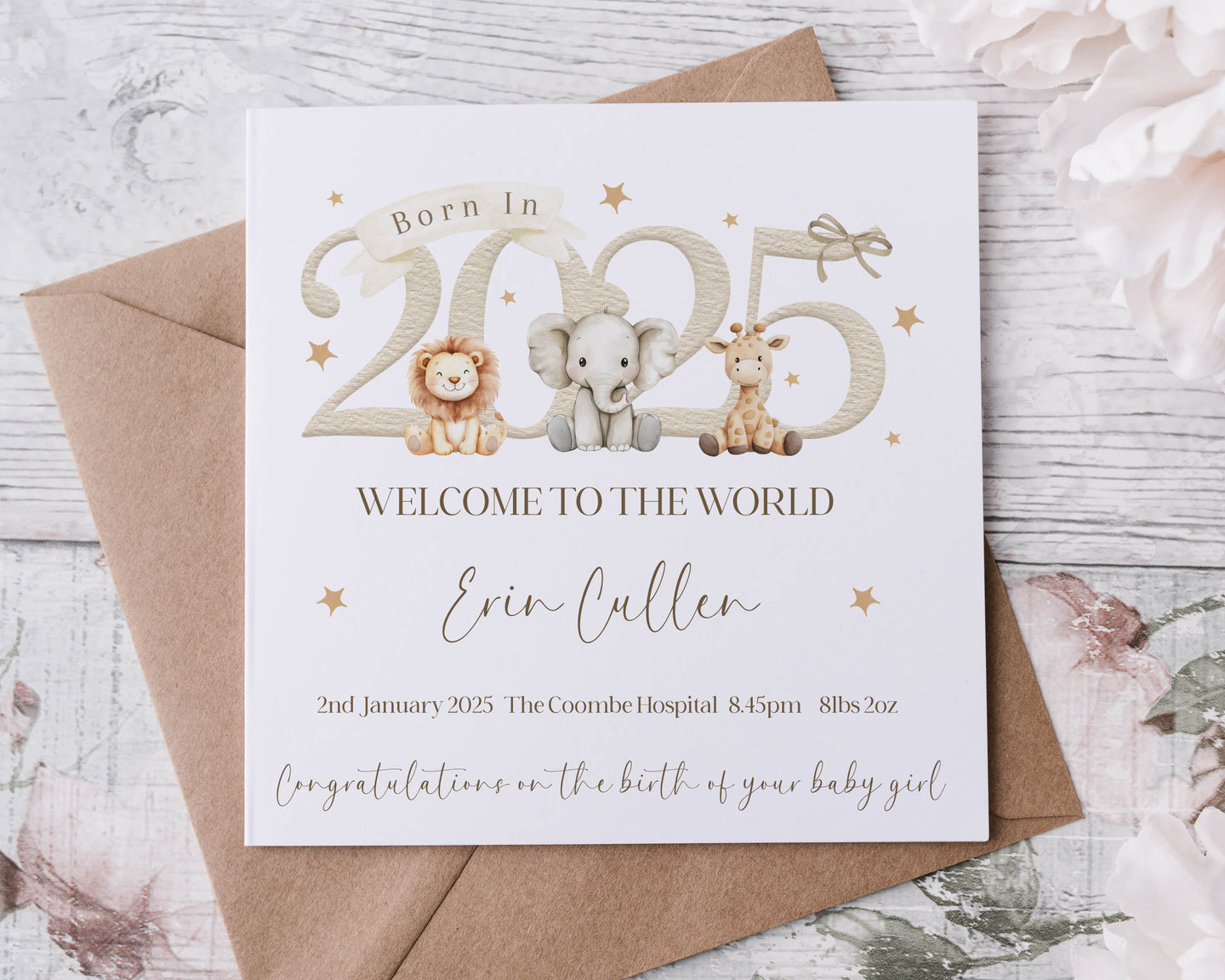 Born in 2025 New Baby Safari Animal Card