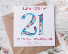 Load image into Gallery viewer, Blue Floral Number Birthday Card

